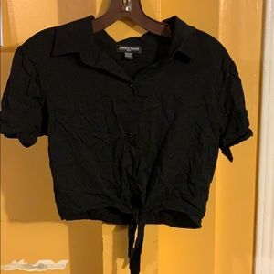 American Apparel black crop top button up